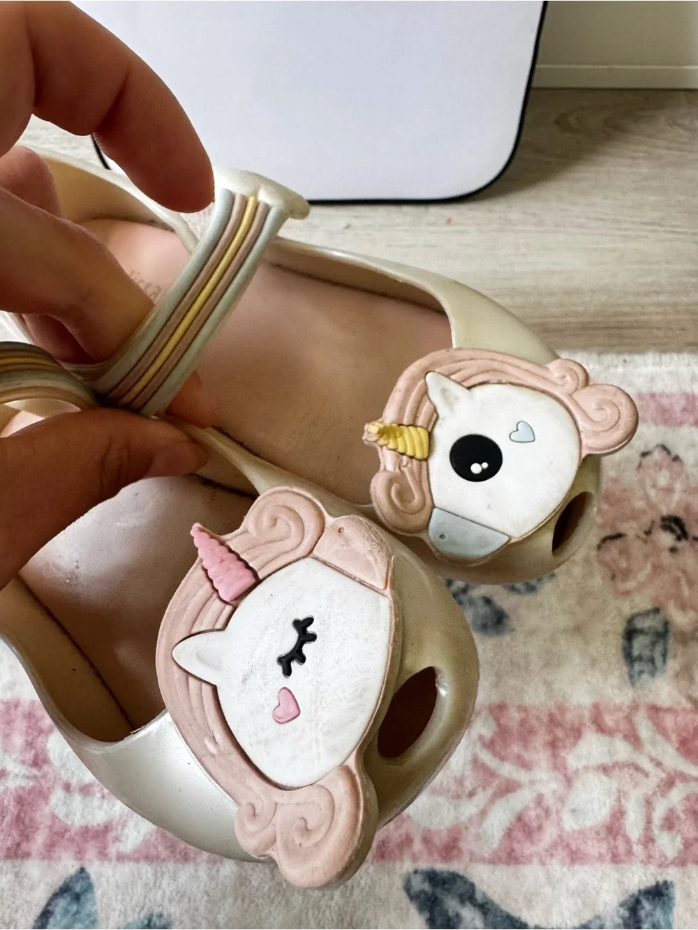 Mini Melissa Cream Unicorn Mary Janes with Pastel Accents